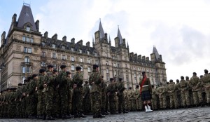 Soldiers on parade for Remembrance Day outside St. George's Hall in Liverpool. Photo: Ida Husøy
