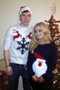 Jamie Graham and Amy Cupples with their Christmas Jumpers
