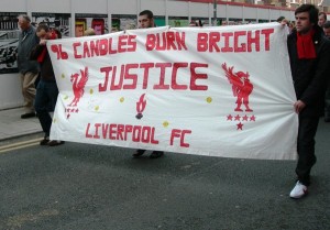 Hillsborough justice banner outside Anfield