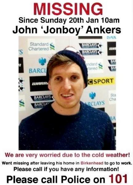 Poster appeal for missing Birkenhead man John Ankers