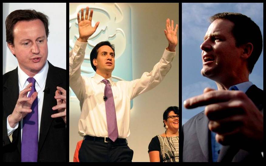 Party leaders David Cameron, Ed Miliband and Nick Clegg. Pictures © Trinity Mirror