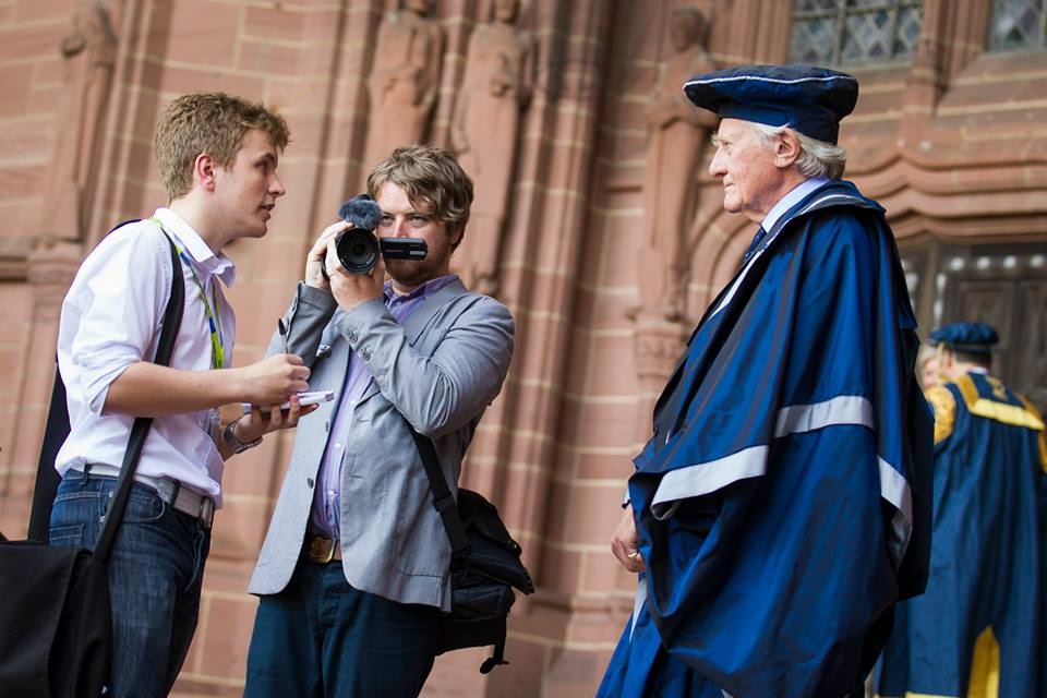Lord Heseltine talks to JMU Journalism's Adam Jones. Pic © LJMU