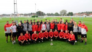 Liverpool Ladies with the LFC men at Melwood Pic: LFC