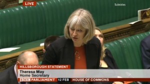 Home Secretary Theresa May addresses the House of Commons about the Hillsborough inquest