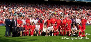 Liverpool legends gather after the 2-2 draw in the Celebration of the 96 match at Anfield. Pic © David Rawcliffe/Propaganda