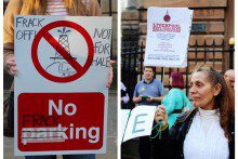 Anti-fracking protesters gathered outside Liverpool Town Hall in a demonstration against fuel extraction plans.