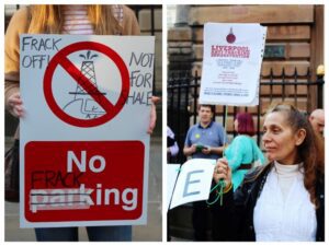 Anti-fracking demonstration outside Liverpool Town Hall. Pics © JMU Journalism