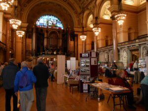 Stalls laid out inside St. Georges Hall at The Big History Weekend. Pic © JMU Journalism
