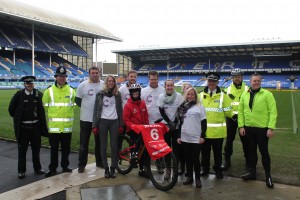 Jonjo with Cancer Research Liverpool team and Merseyside Police. Pic by Olivia Swayne Atherton © JMU Journalism