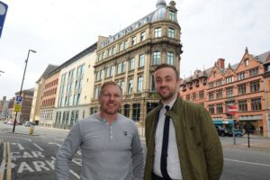 Lawrence Kenwright (left) and Chris Shankly-Carline (right) outside the location of The Shankly Hotel © PRD Associates