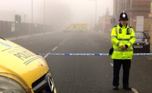 Merseyside Police cordoned off Smithdown Road. Pic © ITV Granada