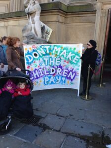 Parents and workers gathered outside St George's Hall. © JMU Journalism 