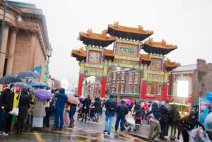 Wet weather greeted the Chinese New Year celebrations in Liverpool's Chinatown. Pic © Natalie Townsend JMU Journalism
