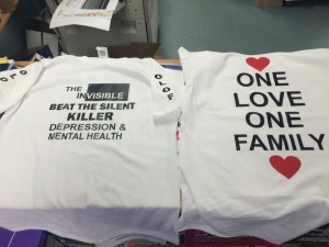 The T-shirts to be worn by participants during the Liam Fletcher memorial walk © Raise Awareness For Depression And Mental Health Issues!!/Facebook