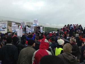 Refugees in Calais protesting Pic © Dr Joe Greener 