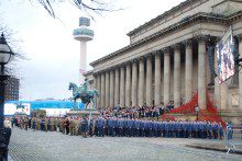 Thousands of people gathered at events across Merseyside for Remembrance Sunday, with the main tribute at St George's Hall.