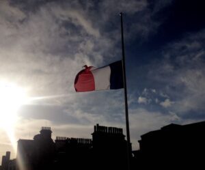 French flag flies at half-mast at Liverpool Town Hall following the Paris terrorism attacks. Pic by Hannah Hodgson © JMU Journalism