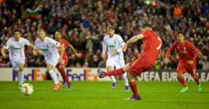 James Milner scored the only goal for Liverpool against Augsburg from the penalty spot. Pic © David Rawcliffe / Propaganda Photo