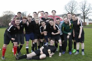 The first years celebrate after winning the 2016 JMU Journalism World Cup Final. Pic © Craig Galloway