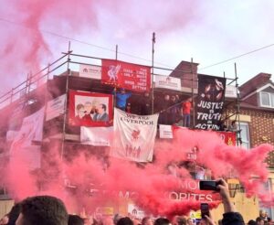 Liverpool fans build the atmopshere before the Reds face Villarreal in the Europa League at Anfield. Pic by Matt Crosby © JMU Journalism