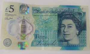 'Normal' Plastic five pound note. Pic by Rosie Steedman © JMU Journalism