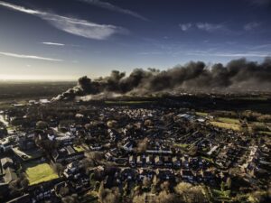 Drone footage of the Prescot fire. Pic © Steve Samosa Twitter