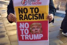 A small group of protesters hit town to demonstrate against President Donald Trump's UK state visit.