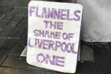 Campaigners stood outside the doors of Flannels in Liverpool One to protest over the sale of fur products.

