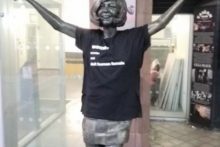 The famous Cilla Black statue in Liverpool was temporarily 'defaced' as part of a protest by radical feminists.