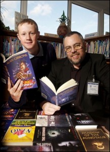 Alan Gibbons with fan at the Corbett school, Baschurch © Picture by Alex Taylor.