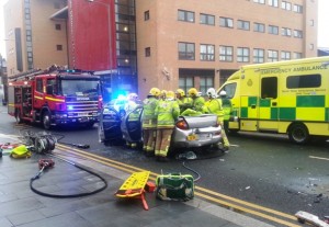 Emergency workers at a serious car accident in Clarence Street. Pic: Richard Rudin