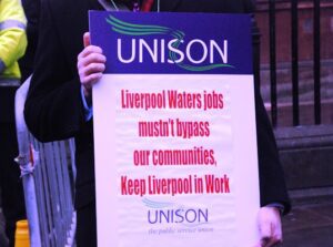 Liverpool in Work protested at the council budget meeting