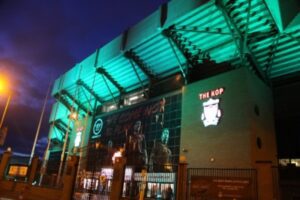 The Kop turns green to celebrate St Patrick's Day. Picture © Liverpool FC (LFC) on Twitter