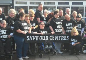 Moreton centre campaigners staging a protest against the closure © Facebook/Save Moreton Centre
