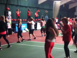 Local participants joined in the Zumba fun 