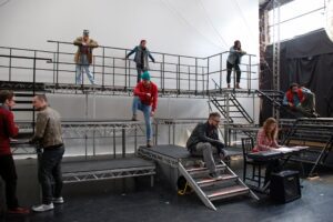 The cast rehearsing Rent
