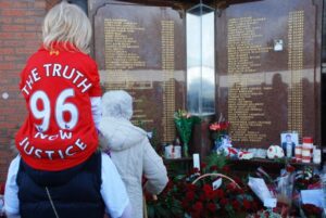 Respects paid at the Hillsborough memorial outside Anfield on the 24th anniversary of the disaster. Pic by Alice Kirkland