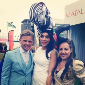 Hayley Marsden (right) with Kathleen Robinson and presenter Jeff Brazier at the Grand National