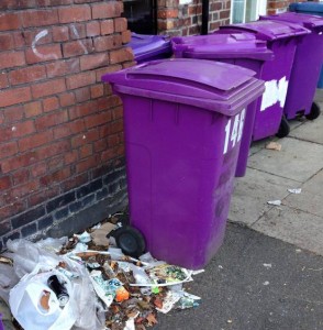 Overflowing bins in a Liverpool street