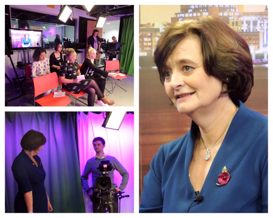 Cherie Blair talks to students from JMU Journalism on her visit to LJMU's Redmonds Building. Pics by Nathan Pearce