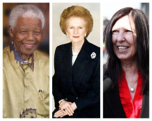 Nelson Mandela, Margaret Thatcher and Anne Williams all died in 2013. Pics © Wikipedia/Creative Commons & JMU Journalism (Anne Williams)