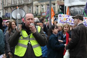 Budget cuts protest outside Liverpool Town Hall. Pic by Jack Maguire