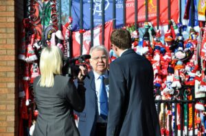Everton FC chairman Bill Kenwright speaking after the Hillsborough 25th anniversary memorial service at Anfield. Pic by Ida Husøy