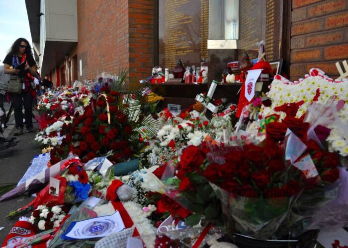 Flowers laid at the Hillsborough memorial ahead of the 25th anniversary service at Anfield - JMU Journalism