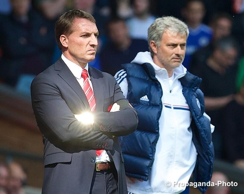 Rival managers Brendan Rodgers and Jose Mourinho. Pic © David Rawcliffe/Propaganda