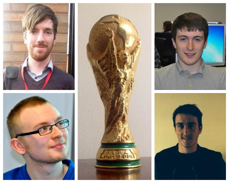 JMU Journalism students working for FIFA (from top left clockwise): Jack Birch, Niall Dudley, Jack Horrocks and Paul McIntyre - JMU Journalism