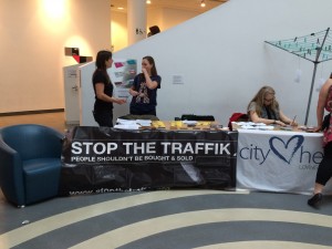 Stop the Traffik and City Hearts charities volunteers at the Museum of Liverpool. Pic © JMU Journalism 