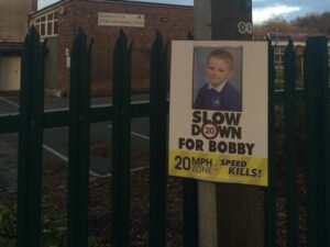 Poster of Bobby Colleran outside Blackmoor Park School. Pic © Richie Williams