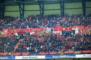 Liverpool fans at the Bernabeu Stadium in Madrid. Pic © David Rawcliffe Propaganda Photo