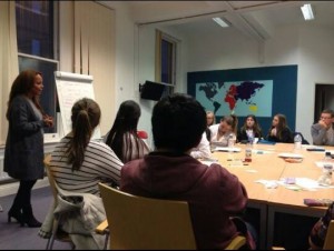 Cllr Anna Rothery talking to young people about politics at Merseyside Youth Association (MYA)  © Carolyn Boyce